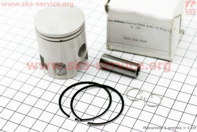 Поршень, кольца, палец к-кт 50сс 40мм +0,75 (палец 12мм)