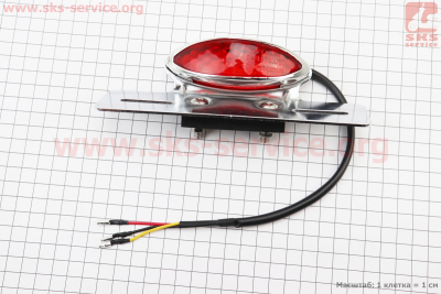 Фонарь задний овальный LED c кронштейном крепления номерного знака, ХРОМ