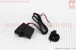 Зарядка USB универсальная на 2 выхода, с кнопкой вкл/выкл  + ВОЛЬТМЕТР (крепление на руль)