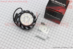 Фара дополнительная светодиодная влагозащитная - 9 LED с креплением, 70мм с стробоскопом и разноцветной подсветкой