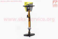 Насос ручной напольный с манометром 160 psi/11 bar, под штуцера Schrader&Presta, желтый SPM-155P